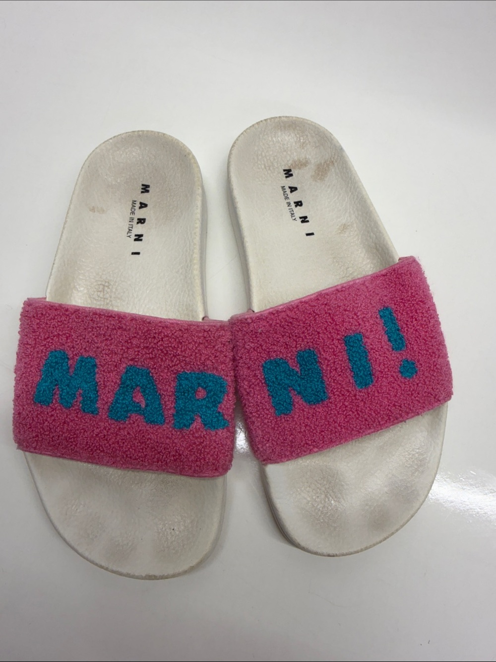 Marni Slides Logo Print Textured Terry Cloth Slip On Open Toe Sandals Pink 36 6